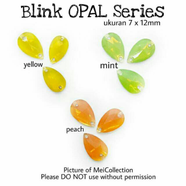 Kristal BLINK Opal series warna peach mint dan yellow untuk aplikasi jahit gaun / khimar