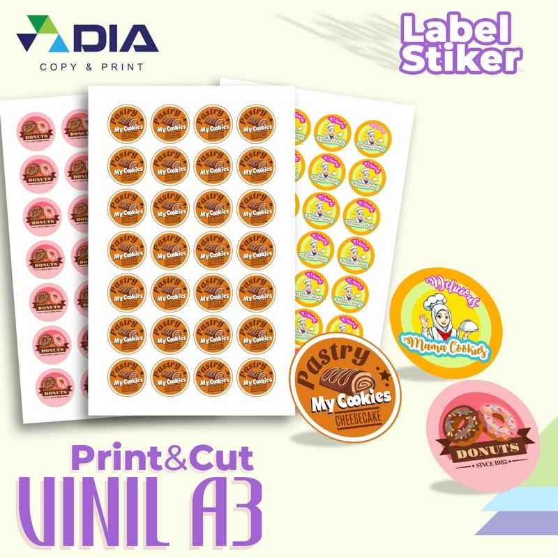 

Cetak Stiker/Sticker Vinyl Print & Cut - Cetak Label Makanan/Minuman - Kertas A3+ - QUANTAC- Design Bebas/Suka-suka - Full Color - Termurah