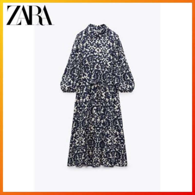 Zara spring new women's fashion retro casual print midi dress
