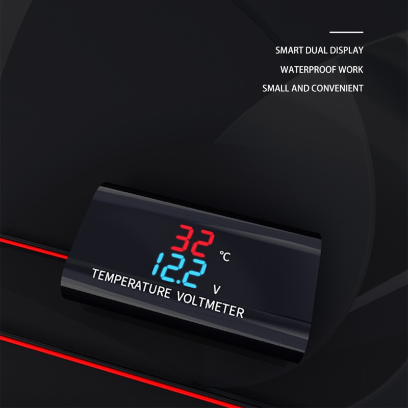 Btsg 2in1 Mobil Motor Anti Air Untuk DC 12V Voltmeter 0.28 inch Dual Displa Pengukur Suhu Tegangan Monito