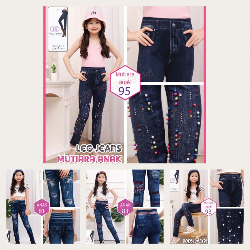 Legging anak perempuan import 4-12 tahun motif jeans / leging import anak jeans