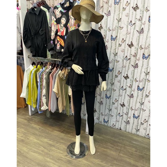 ATASAN BLOUSE RAJUT MIX BRUKAT RENDA IMPORT / ATASAN RAJUT IMPORT TWO IN ONE KATUN