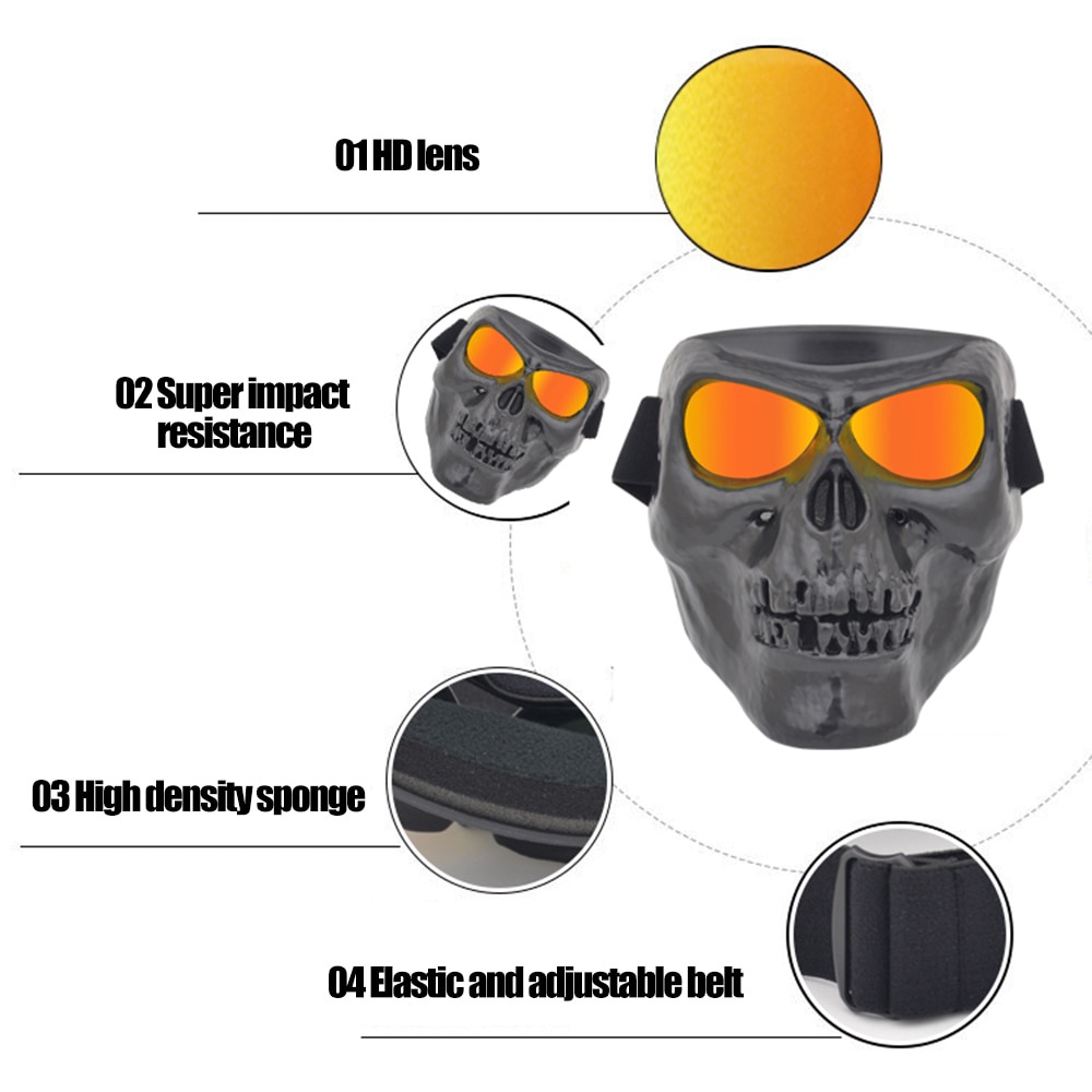 HEONYIRRY Masker Motor Topeng Airsoft Gun Full Face Model Tengkorak Skull Ghost Raider - MT009