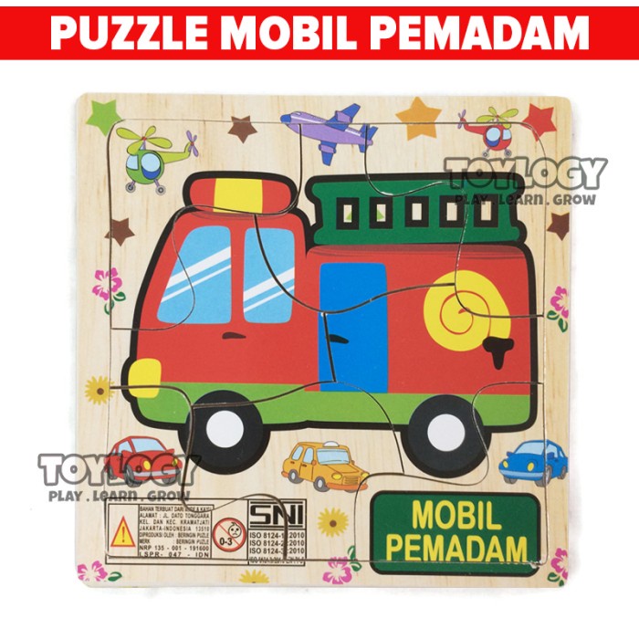 vfkngv Mainan Edukasi Anak Wooden Puzzle Kayu Truk Mobil Pemadam Kebakaran E20Voh