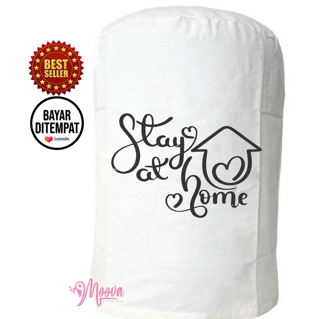 Cover Galon/Sarung Galon/Tutup Galon Motif Stay At Home Putih Sablon Keren