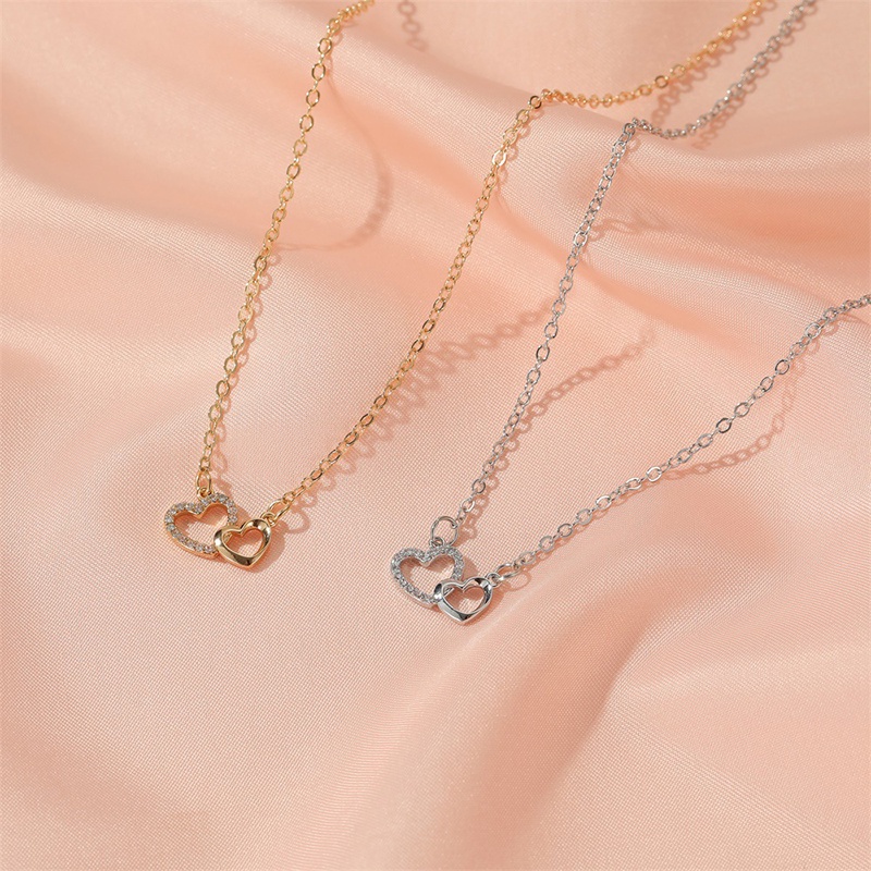 kalung rantai wanita Cinta Kalung Persik Ganda Liontin Hati Wanita Fashion Rantai Klavikula Perhiasan Aksesoris