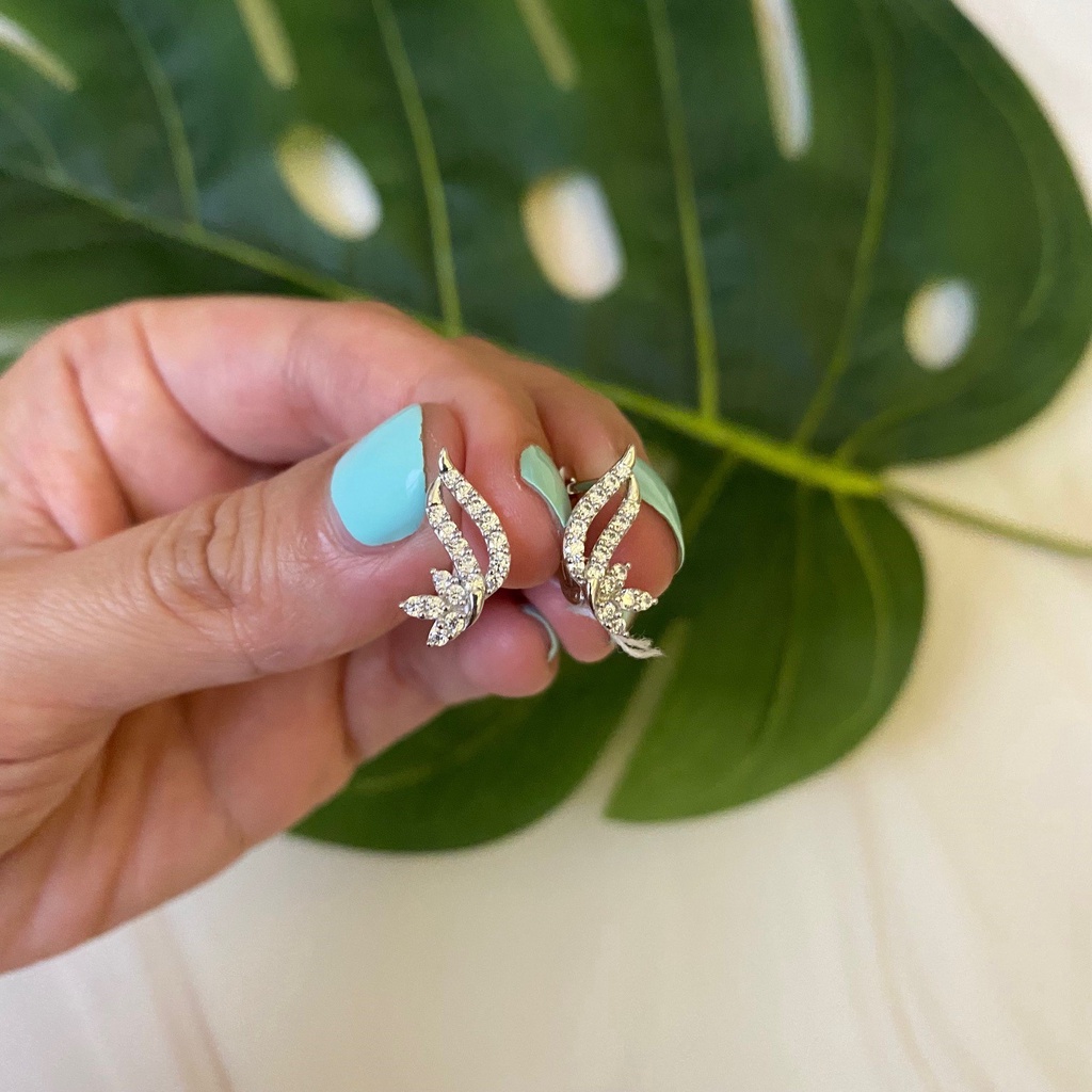 Anting Jepit Emas Putih Fashion Zircon Kadar 75% 2.15 Gram