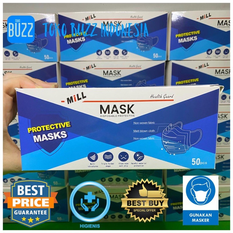 Masker 3 ply Dewasa/ Mask 3 Layer Earloop Anti Bakteri Disposible