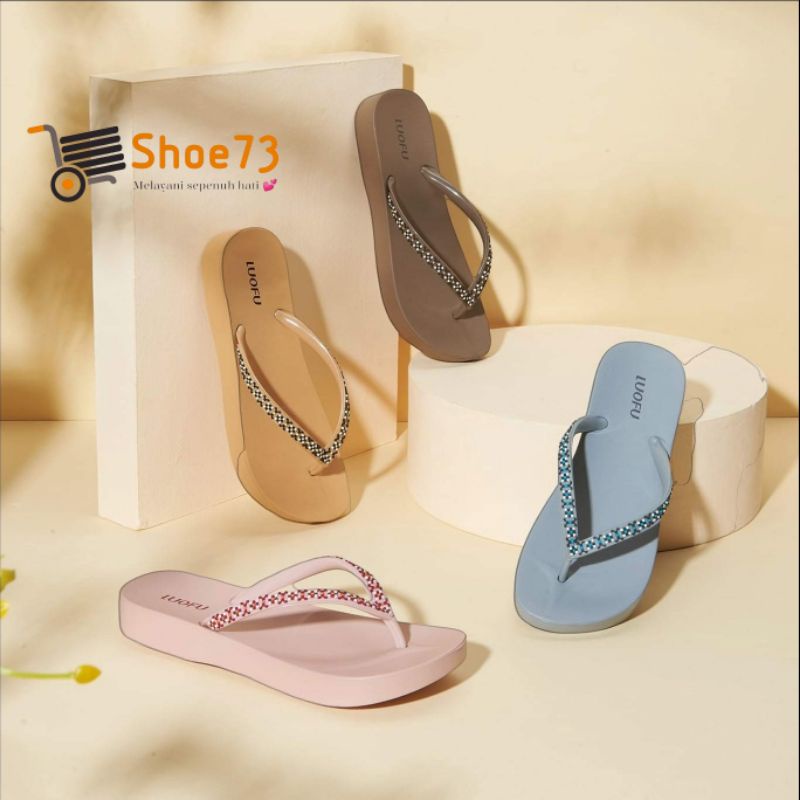 LUOFU E 7140 - E46 SIZE 36-40 ORIGINAL l Sandal jepit motif jelly wanita l Sendal jepit cewek impor