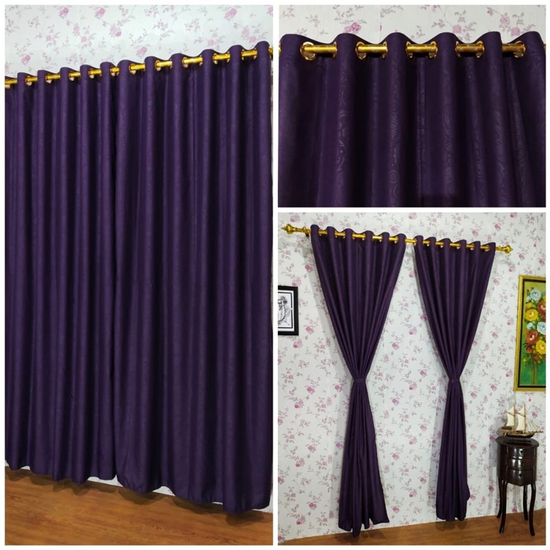 Gorden Jendela Pintu Hordeng Minimalis Polos Warna Ungu Tua Grape Model Smokring 12 Lubang