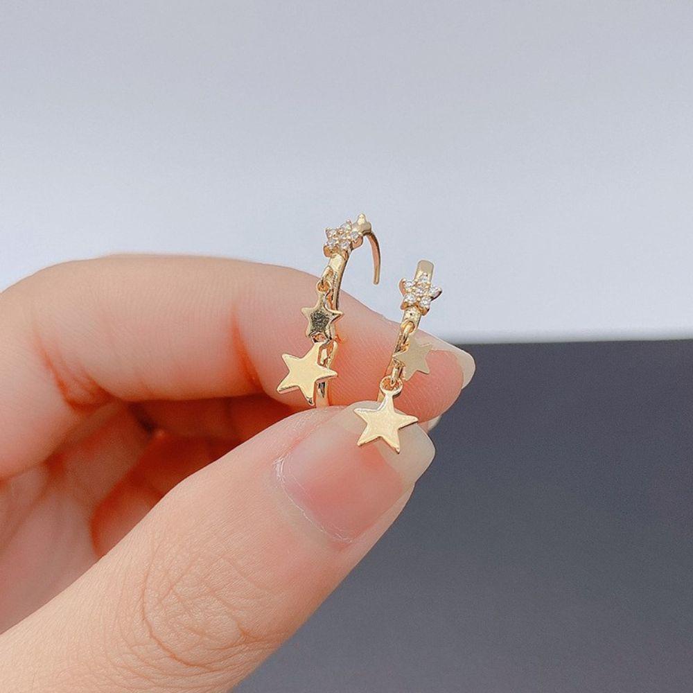 Needway   Bintang Drop Anting Fashion Zirkon Wanita Perhiasan Telinga Gesper Tindik Women Earring