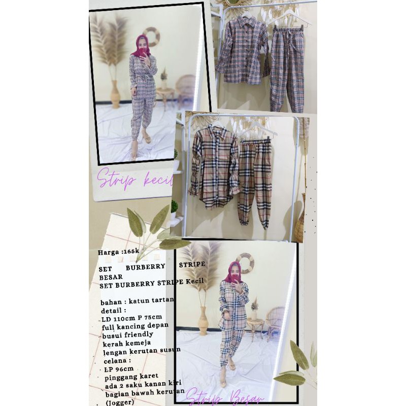 SET BURBERRY STRIPE /atasan wanita/celana jogger