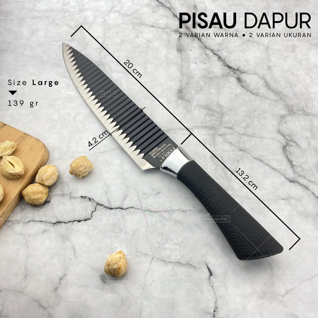 Pisau Dapur Tajam Motif Elegant Murah Hitam Hijau Granit 5inch 8inch Texture Kulit Pegangan Nyaman