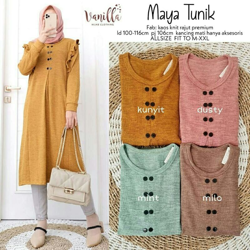 Maya Tunik kunyit kuning atasan wanita Kaos knit rajut daily hijab murah cewe casual new murah polos