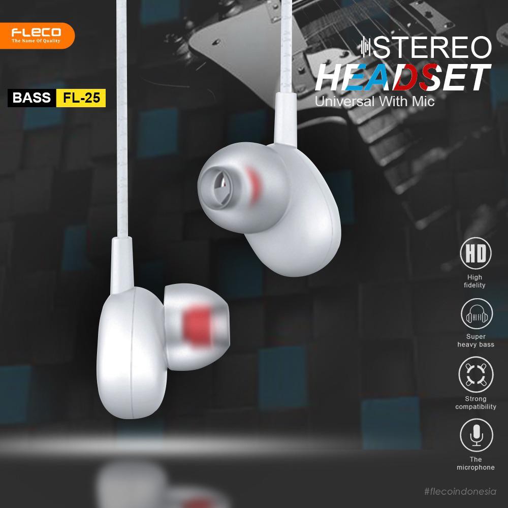 new~Headset FLECO FL-25 STEREO BASS Handsfree FLECO FL25 BASS Earphone FLECO Universal With Mic