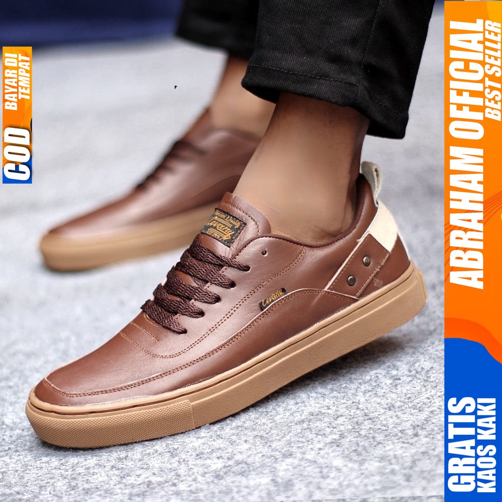 Sepatu Casual Pria Sneakers Hitam Kasual Kulit Asli Kerja Kuliah Kantor Kondangan Pesta Fashion Shoes Terbaru Sneker Original CYRE ABRAHAM