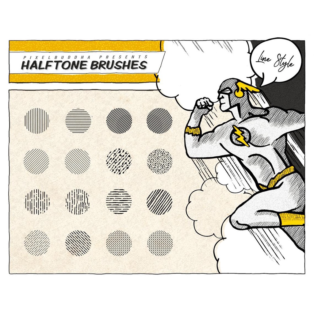 Procreate Brush - 21 Vintage Comic Book Line Pattern &amp; Worn Paper