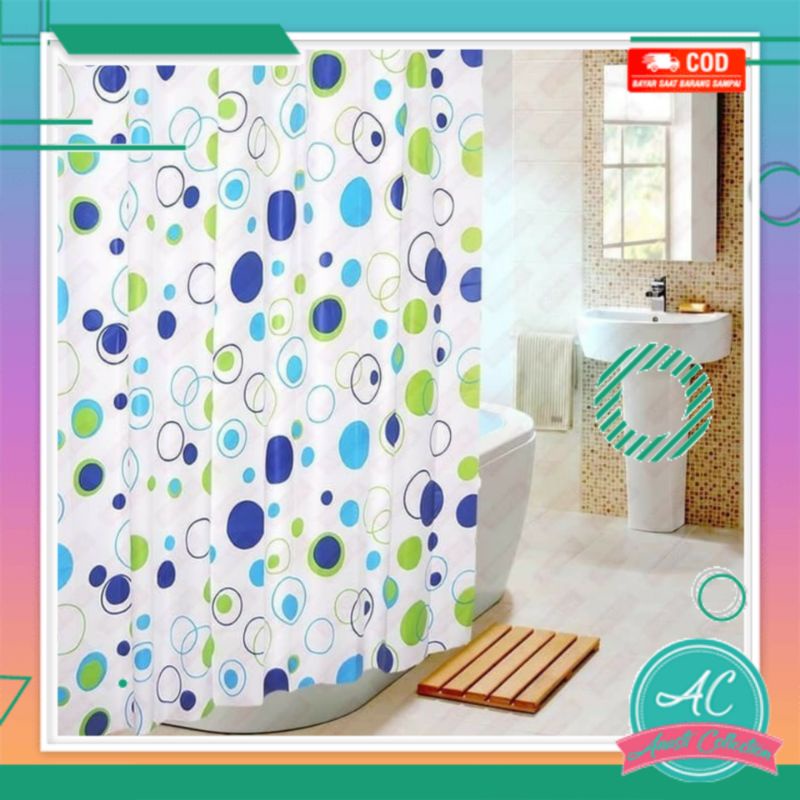 Tirai kamar mandi bahan kain PVC Halus Anti air waterproof motif cantik