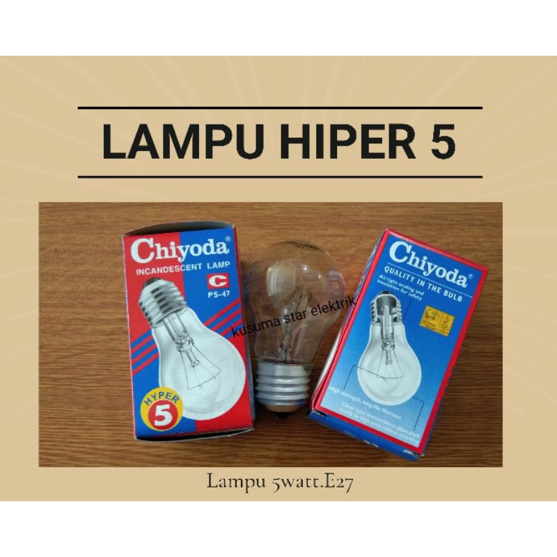 lampu pijar 5watt .kuning.E27.Lampu chiyoda hiper 5 watt