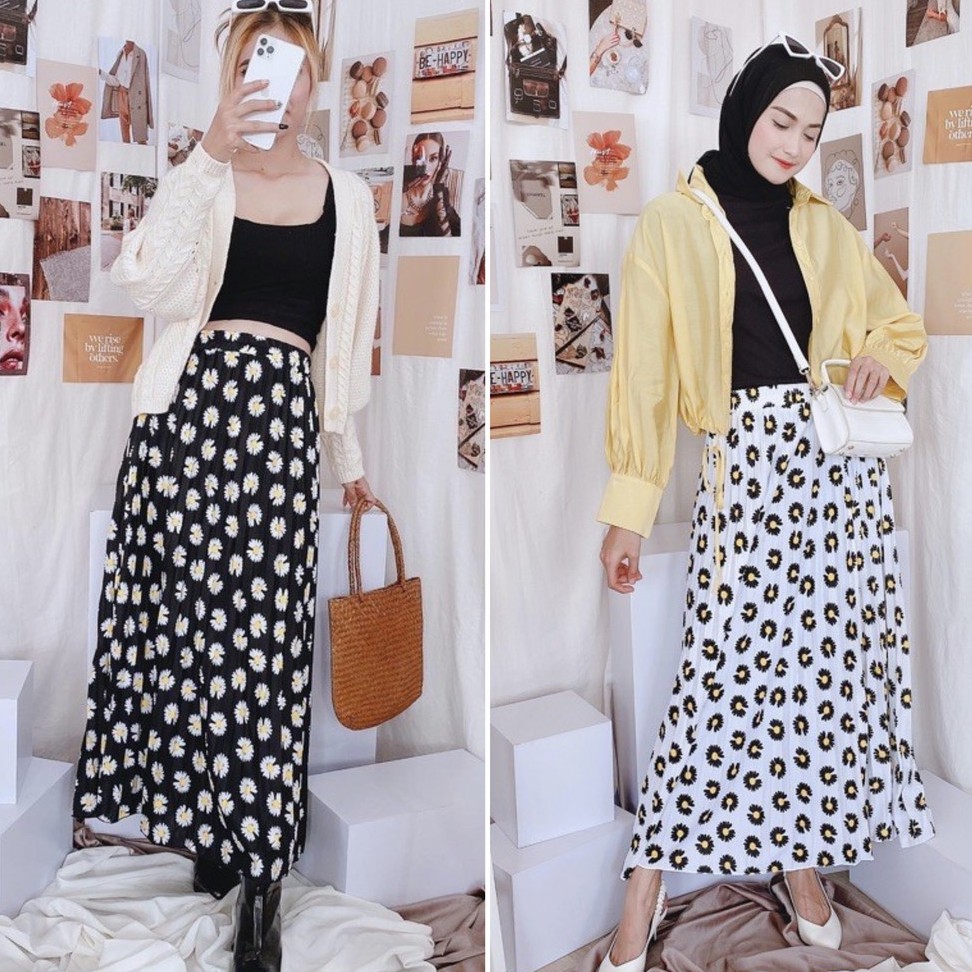 ROK PLISKET DAISY PREMIUM TERLARIS LILY DAILY ROK PLISKET PANJANG PREMIUM MOTIF BUNGA KOREAN