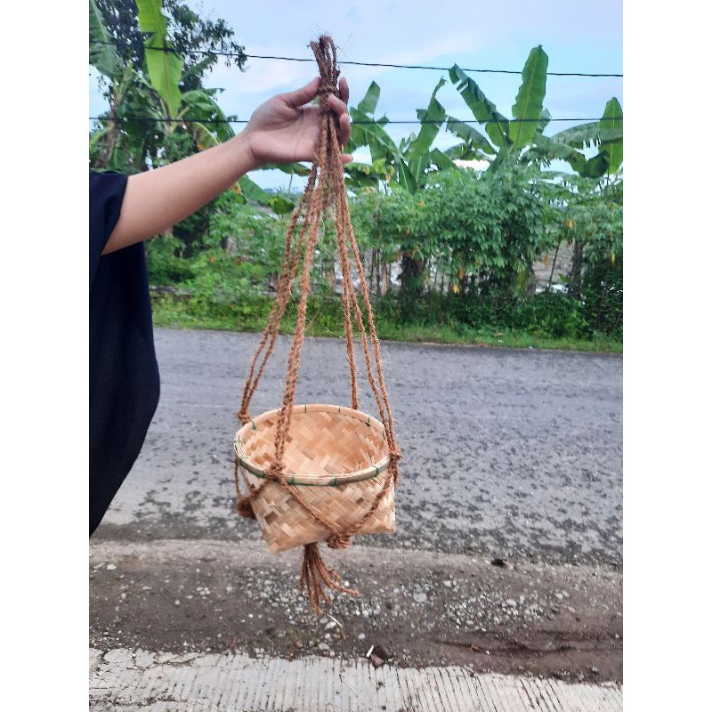 POT TANAMAN BUNGA ANGGREK VAS BUNGA BAMBU GANTUNG TALI DIAMETER 20 cm