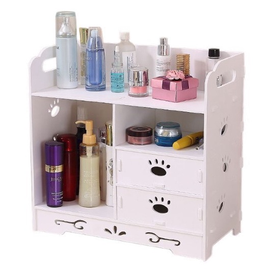 Rak kosmetik Double Drawer Cosmetic Storage Rak Minimalis Tapak Pupies Serbaguna Multifungsi