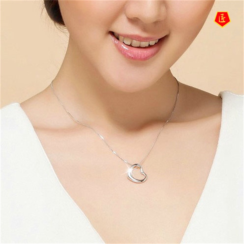 [Ready Stock]Silver Necklace Women's Heart-Shaped Pendant Simple Stylish Valentine's Day Gift