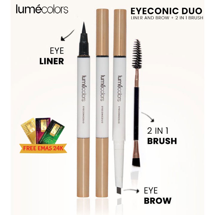 (Free Emas 24k) Lumecolors Eyeconic Duo Liner and brow 2 in 1 with Brush