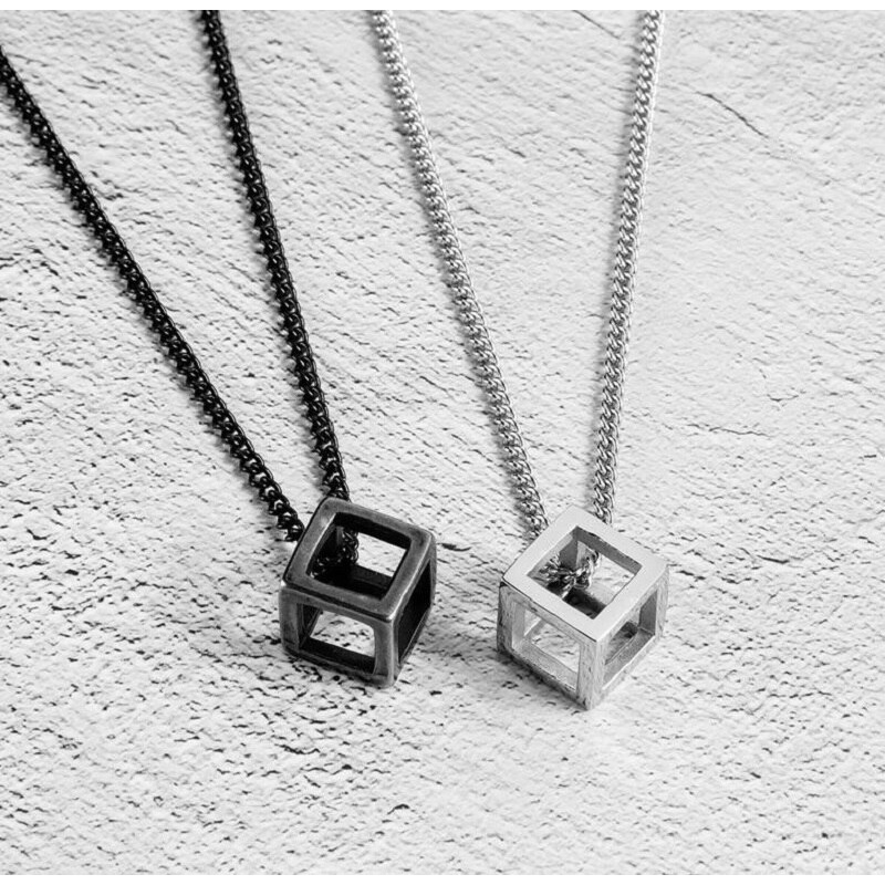 Simple Hollow Geometric Rubik's Cube Unique Wild Pendant Square Frosty Fashion Couple Necklace Fashion Charm Party Jewelry