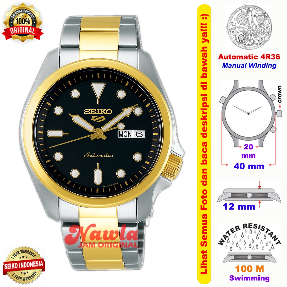 Seiko 5 Sports SRPE60K1 Automatic Silver Gold - Jam Tangan Pria SRPE60 Black Dial