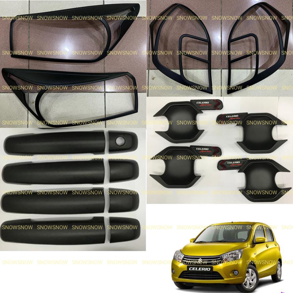 Paket Garnish Depan Belakang Outer Handle Cover Suzuki Celerio Hitam Chrome