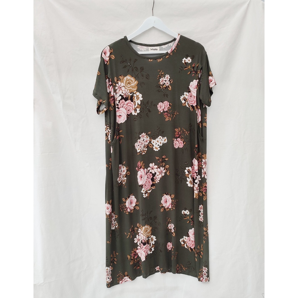 LAURA Baju Busui Bukaan Samping Kanan Kiri Murah | Dress Menyusui Kaos-Olive Bloom
