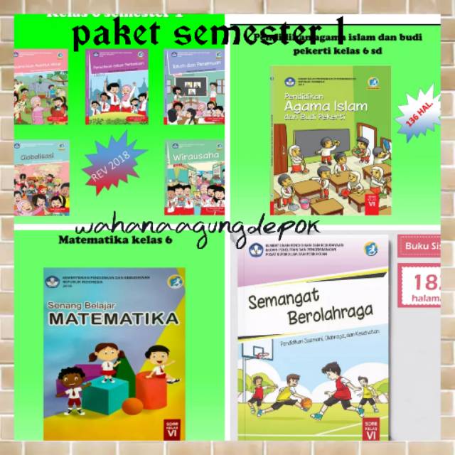 Paket lengkap buku siswa tematik k13 Dikbud kelas 6 tema 1,2,3,4,5 agama Islam,MTK,pjok