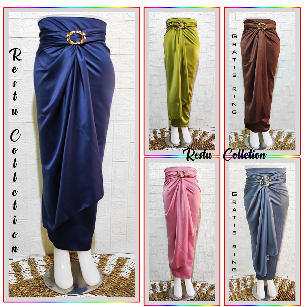 COD Rok Lilit Polos Bawahan kebaya Bahan Velvet Satin Premium Gratis Ring