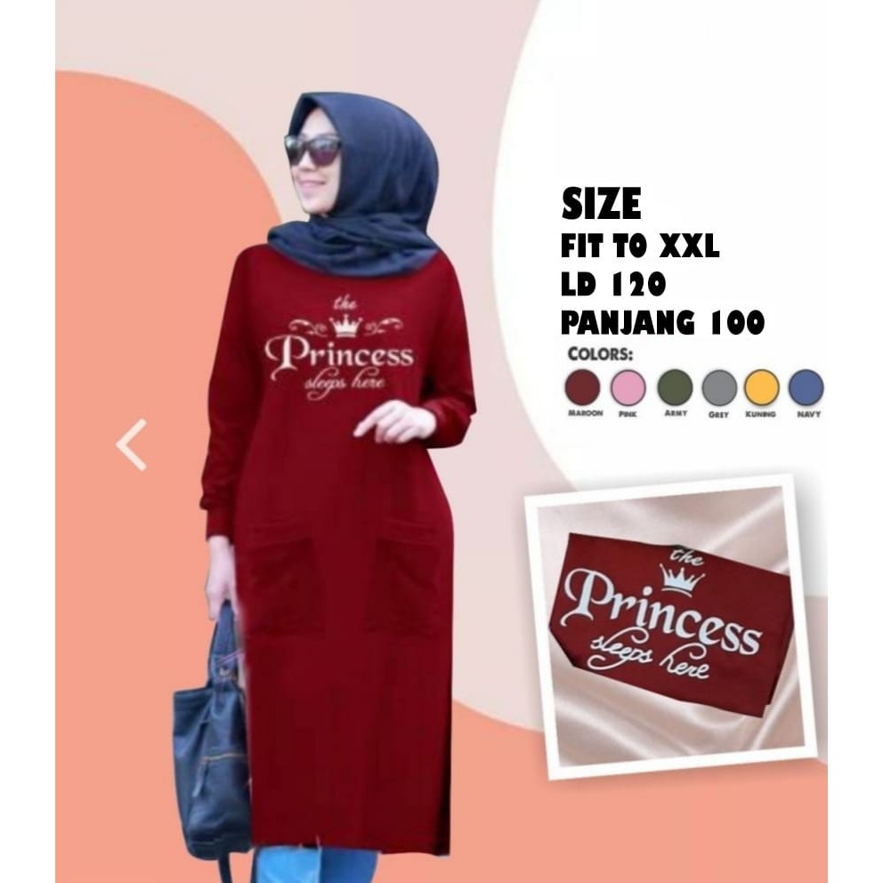 C18 Tunik Princess Bahan kaos rayon soft fit to XXL, Ld 120 cm Panjang 100 cm