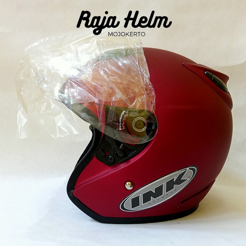 Helm INK KW Model Centro Warna Merah Maroon Doff Free Packing Kardus Helem Motor Double Visor SNI