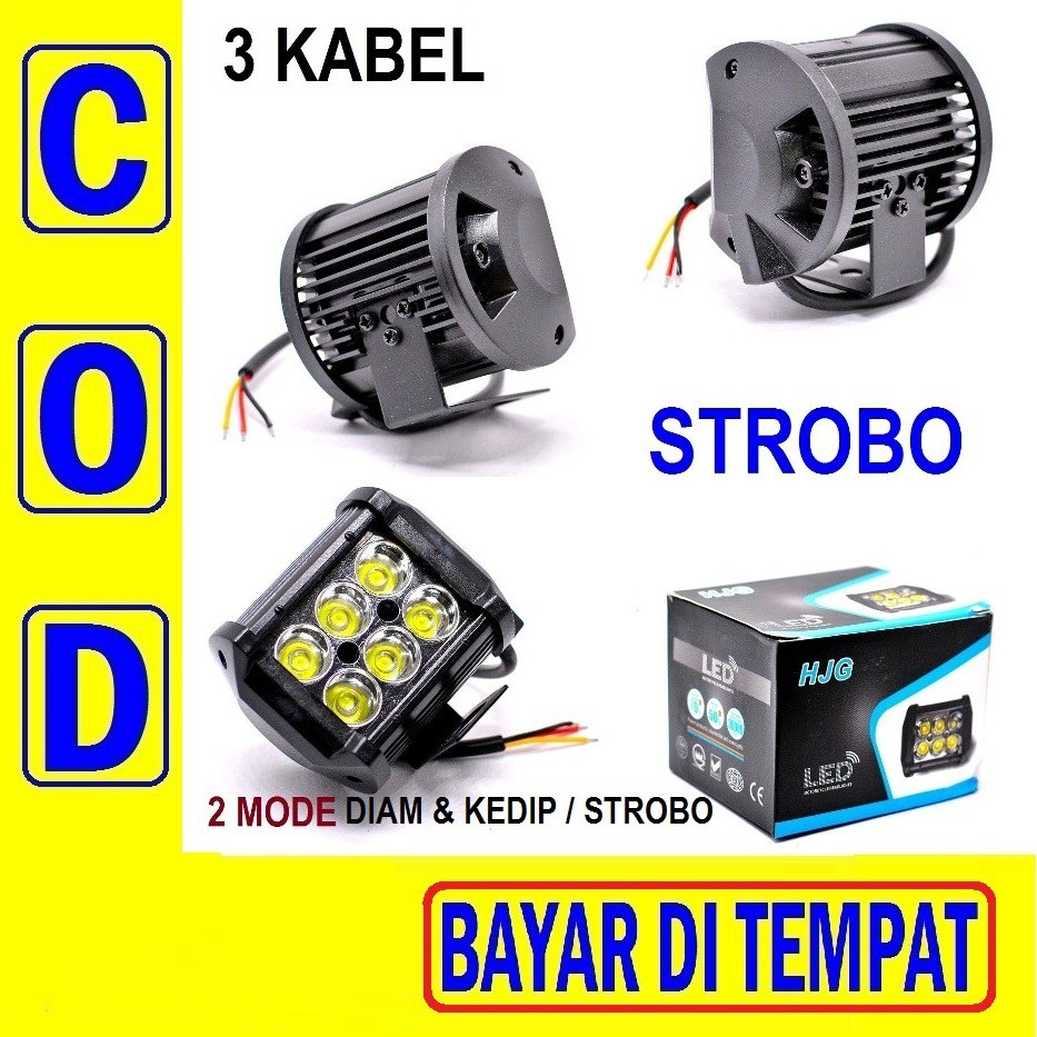 KUL 6G Lampu Sorot 6 Led Tembak 2 Mode 12v Vlt 18w 18 Watt 3 Kabel Motor Mobil Perahu Hjg Strobo