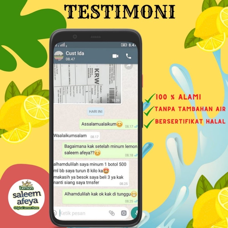 

MAR LEMON SALEEM AFEYA ORINAL ML/ SARI LEMON MURNI/ DIET SEHAT