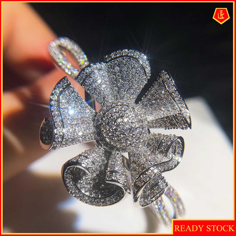 [Ready Stock]Fashion Luxury Super Flash Diamond Ring Heavy Industry Jewelry Design