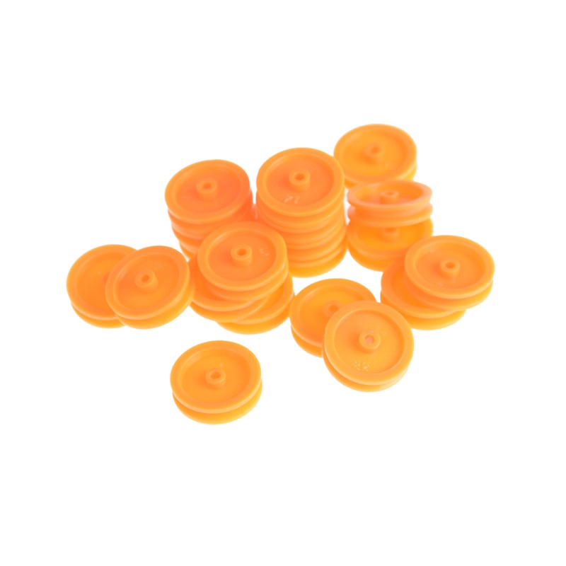 (LUCKID) 20pcs Sabuk Pulley Plastik Oranye Lubang 2mm Untuk Mainan Mobil RC DIY