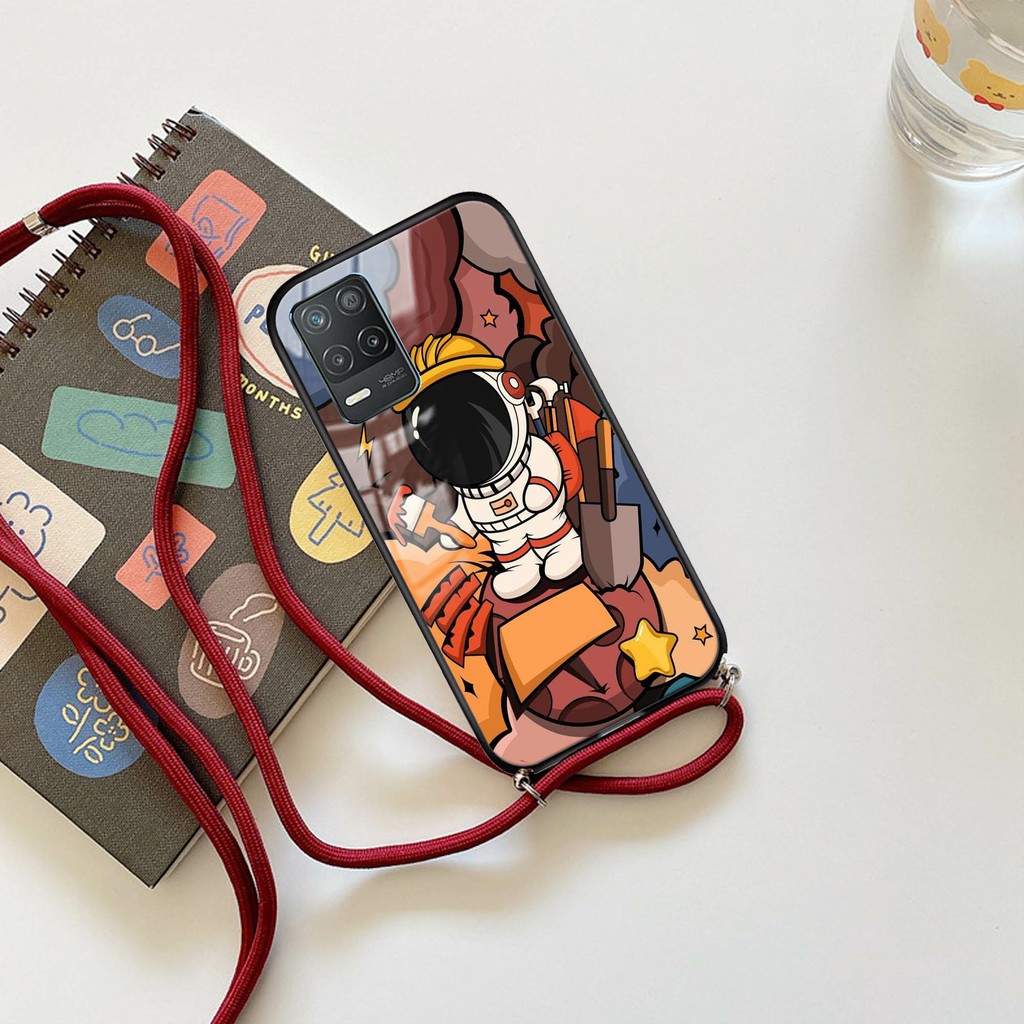 Soft case kaca plus Tali Lanyard REALME 8 5G Case kaca plus Slingcase REALME 8 5G Kesing Tali [E301]