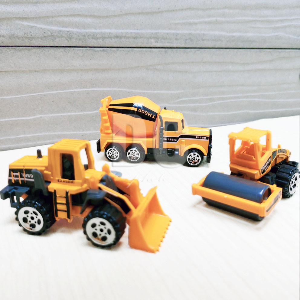 Road Construction Truck 3in1 Mainan Diecast Truk Konstruksi Molen Drum Roller Loader