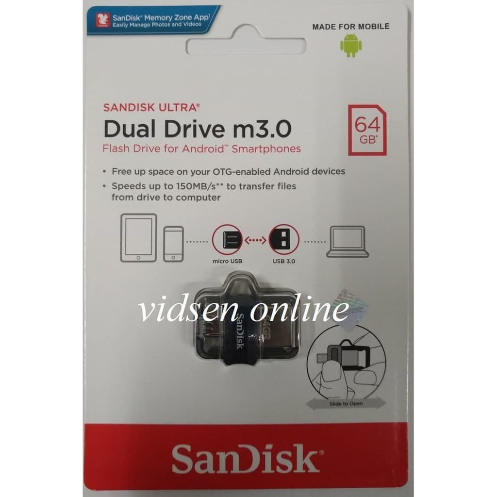 Sandisk Ultra Dual Drive m3.0 OTG 64gb Up to 150MB/s - Garansi Resmi