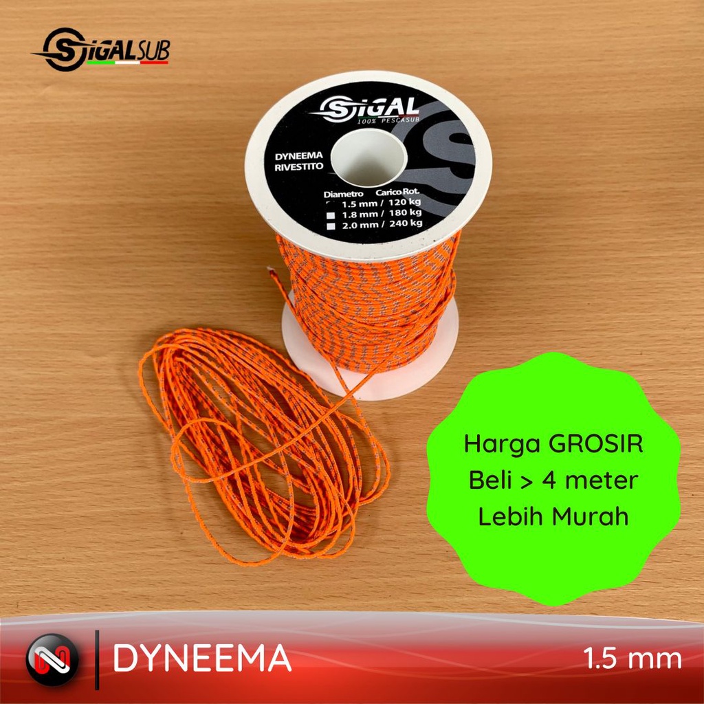 Tali speargun SIGALSUB DYNEEMA 1.5 mm Line speargun SIGALSUB 1,5 mm SIGALSUB Line DYNEEMA ORANGE