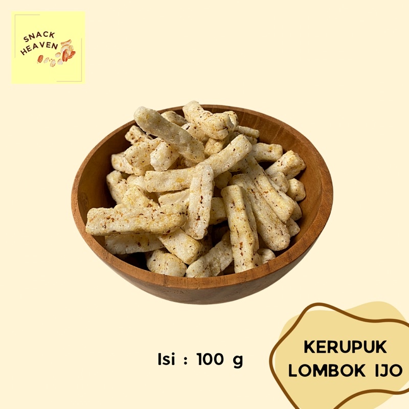 

SNACK CEMILAN KRUPUK IKAN LOMBOK CABE CABAI HIJAU 100g