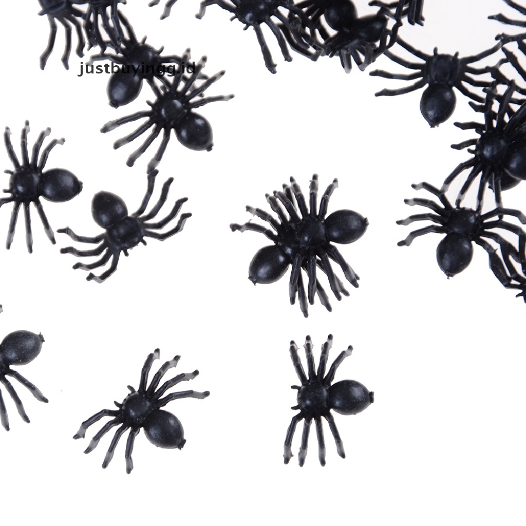 (Justbuyingg.Id) 50pcs Mainan Laba-Laba Palsu Bahan Plastik Warna Hitam Untuk Properti Halloween / Lelucon