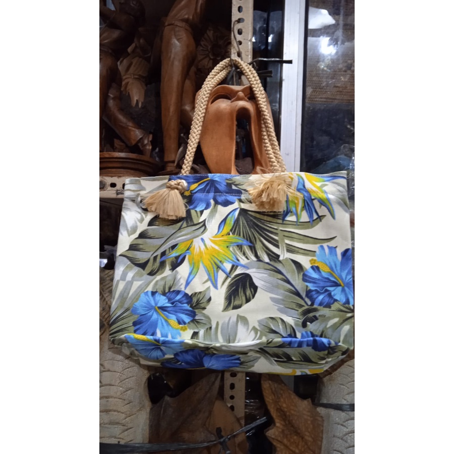 Tas panggul totebag 30cm motif bunga kain denim bali