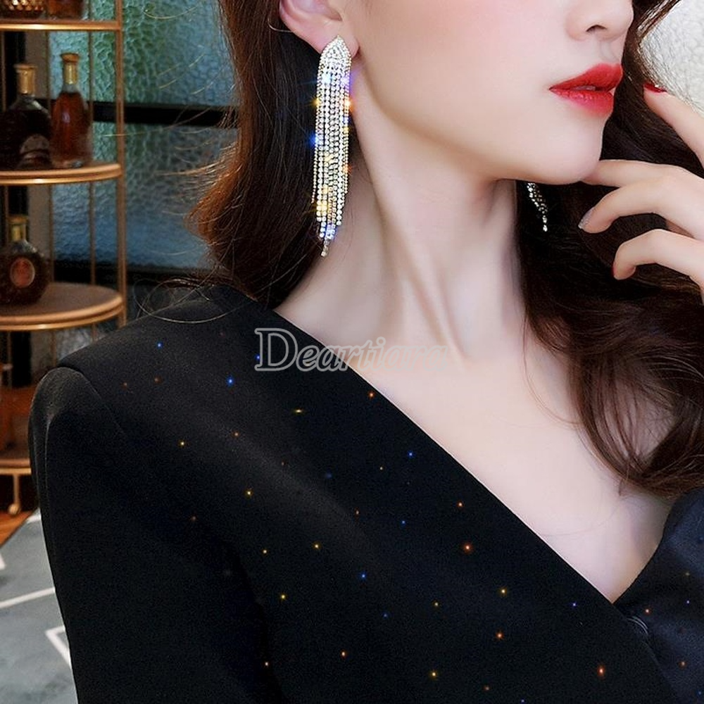 Anting Tusuk Gantung Bahan Sterling Silver 925 Desain Geometri + Berlian Gaya Eropa / Amerika / Korea / Trendy Untuk Wanita