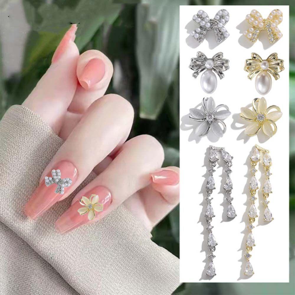 AUGUSTINA Augustina Busur Kuku Berlian Imitasi Mewah Fashion Hiasan Kuku Aksesoris Kuku Nail Art Perhiasan Rumbai Nail Charms