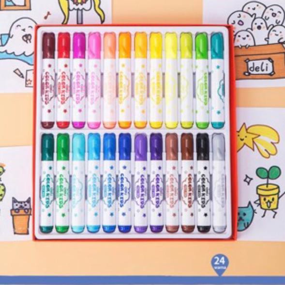 

ij ￣ Deli washable spidol felt pen 24pcs / spidol whiteboard / spidol barrel washable wipe n clean